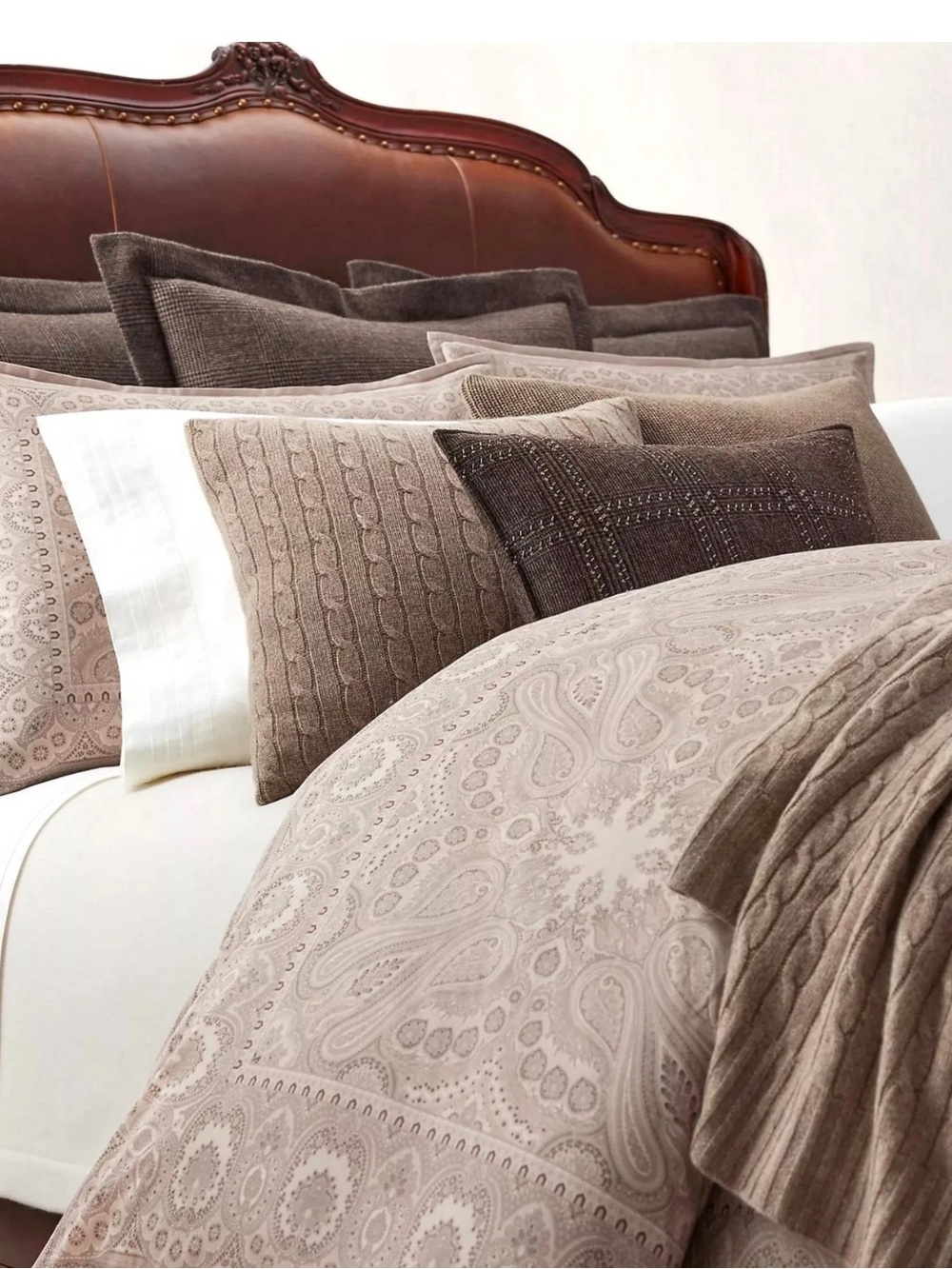 Ralph Lauren Queen Beaumont Paisley Cotton Comforter 94” x 96” Stone NWT $550 - Picture 12 of 15